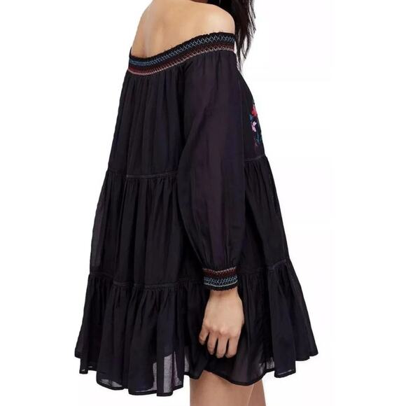 Free People Sunbeams Embroidered Mini Dress Black Size Large - Picture 2 of 10